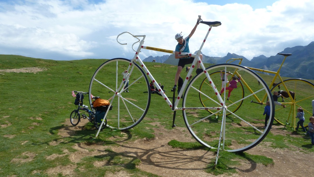 Kate mucking about at the Col d'Aubisque